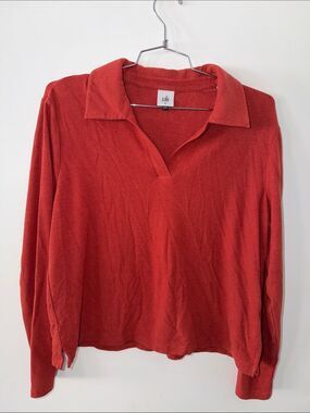 CAbi Burnt Orange V-neck Collared Sweater Women’s Size Medium